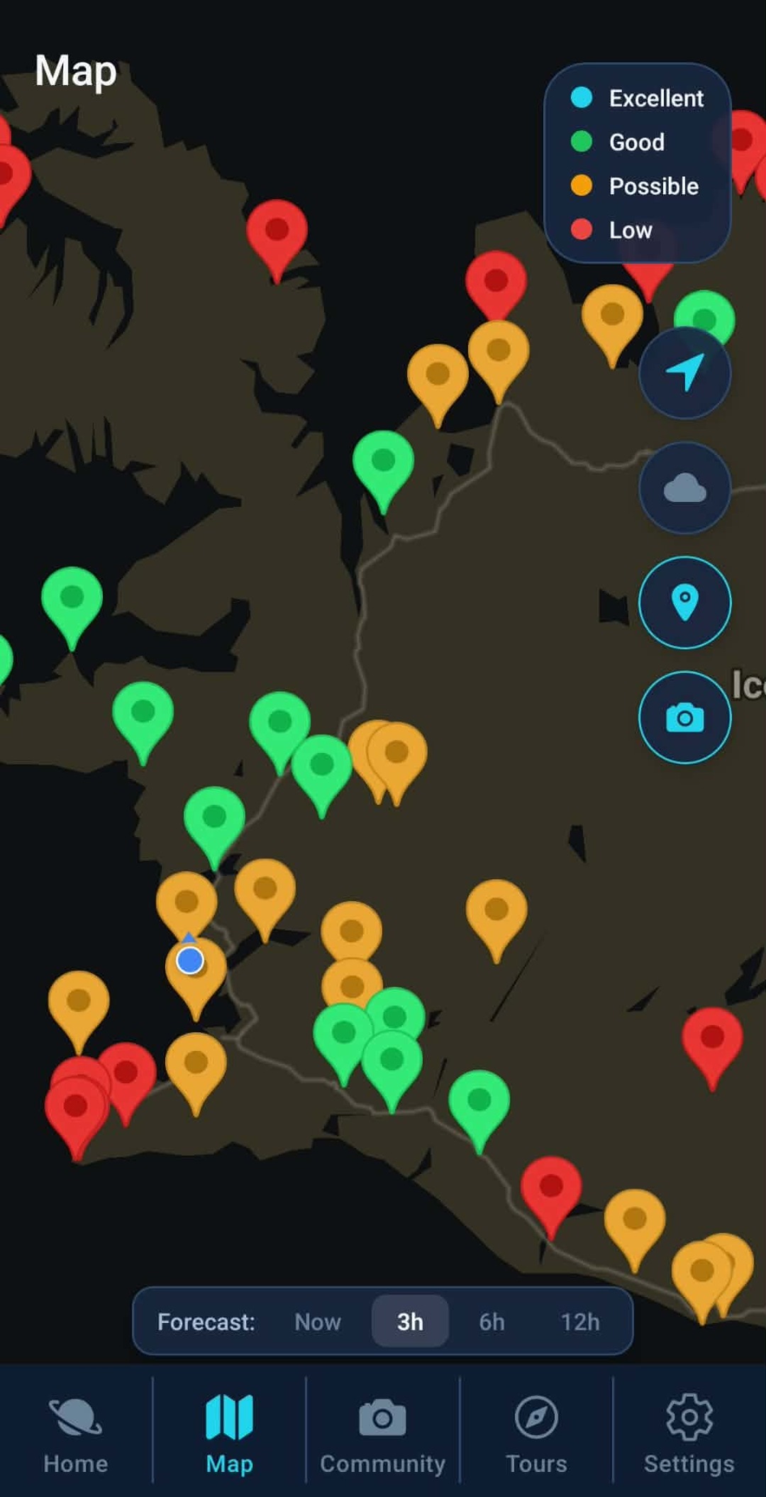 Interactive aurora map of Iceland
