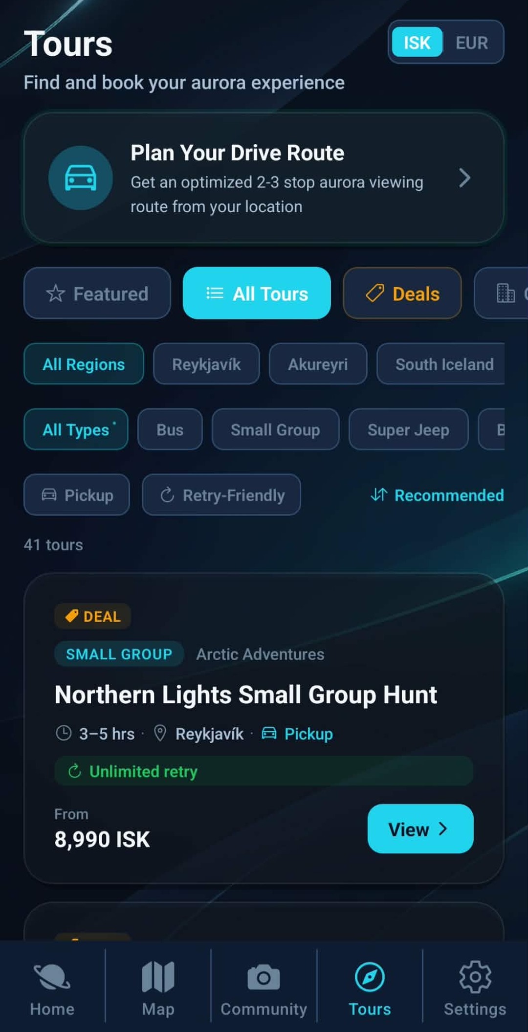 Aurora tour listings